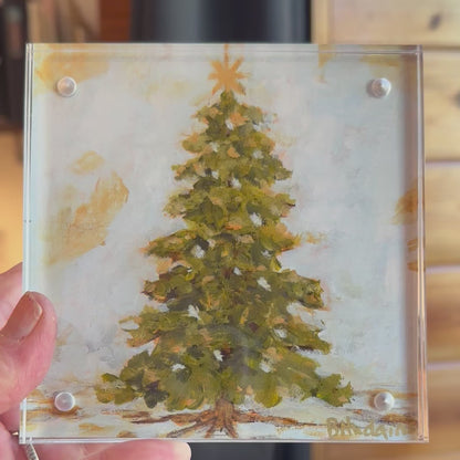 Where The Pines Glow – Christmas Tree Art Print, Hand-Embellished Holiday Art