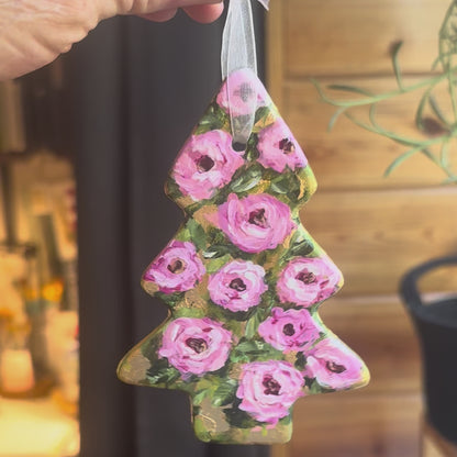Hand Painted Tree Ornament - Pink Roses