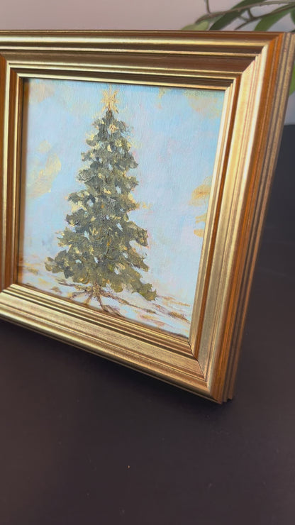 "Where The Pines Glow" Original Art On Canvas 5x5 With Frame