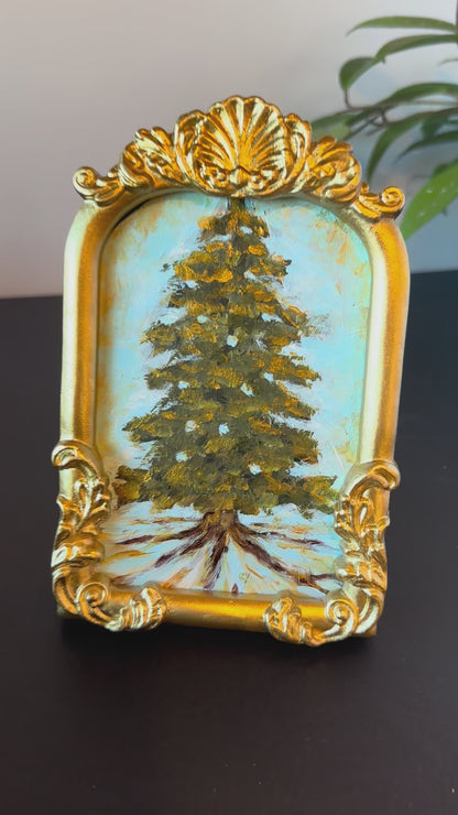 The Sun-Kissed Pine – Original 4x6 Painting With Frame
