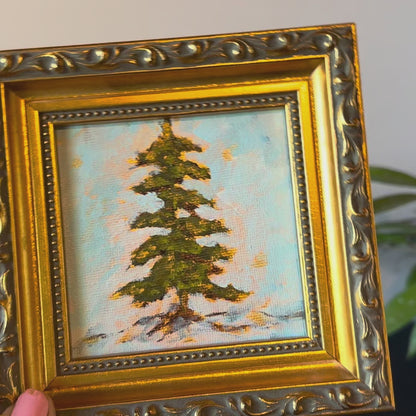 "Winter Glow" Original Art On Canvas 4x4 With Frame