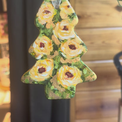 Hand Painted Tree Ornament - Yellow Roses