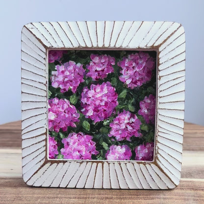 "Pink Cottage Blooms"— Original 4x4 Pink Hydrangea Painting