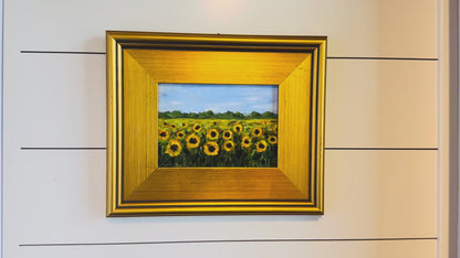 "Summer Skies " Original 5x7 Acrylic Sunflower Field Painting